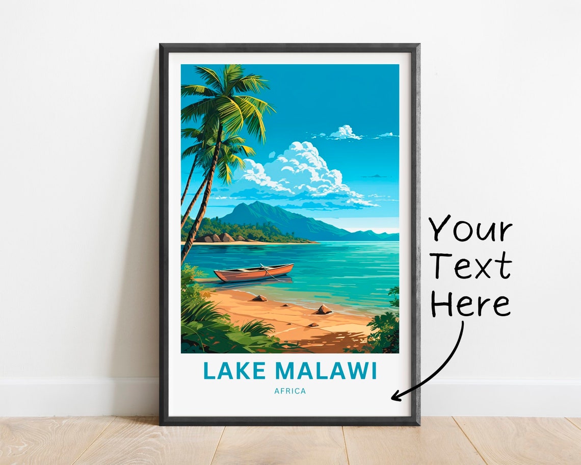 Lake Malawi Africa Beach Canoe Scene Personalized Travel Poster