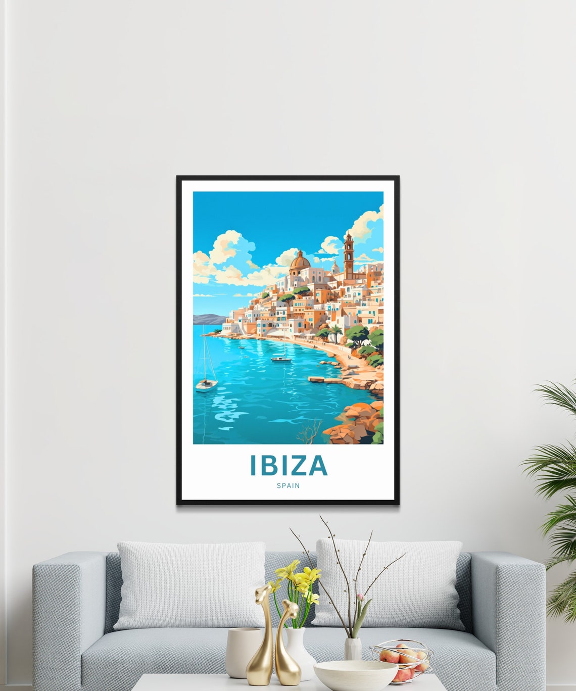 Personalized Ibiza Spain Custom Text Coastal Old Town Church Poster - Image 3