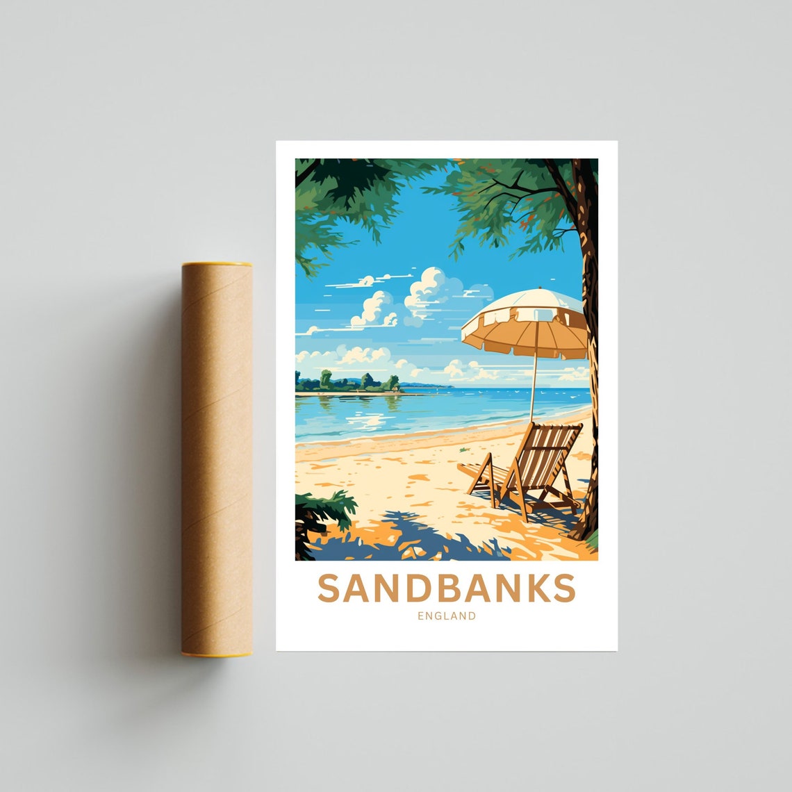 Personalized Sandbanks England Beach Deckchair Parasol Travel Poster - Image 4