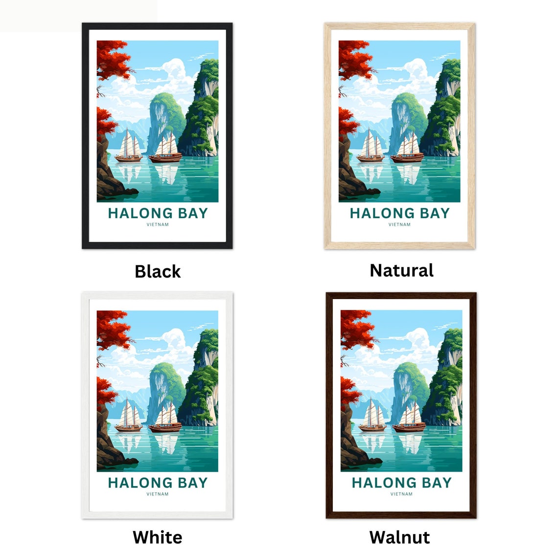 Halong Bay Vietnam Junk Boats Among Limestone Karst Cliffs Poster - Image 2