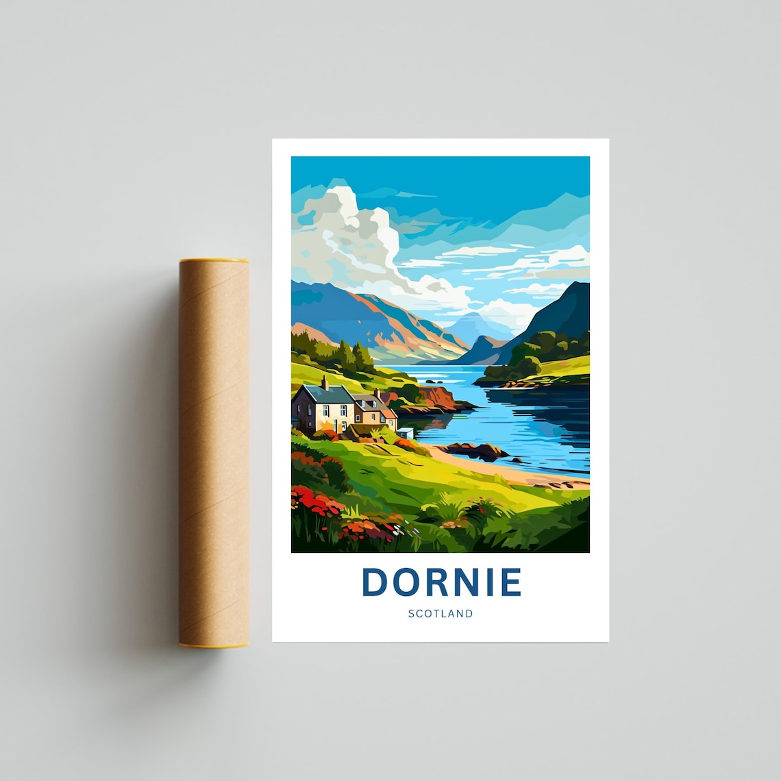 Dornie Scotland Lochside Cottages Blue Water Mountain View Poster - Image 4