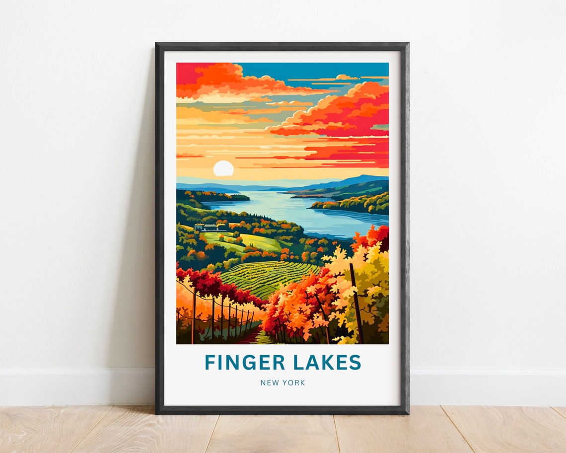 Finger Lakes New York Sunset Vineyard Overlooking Lake Poster