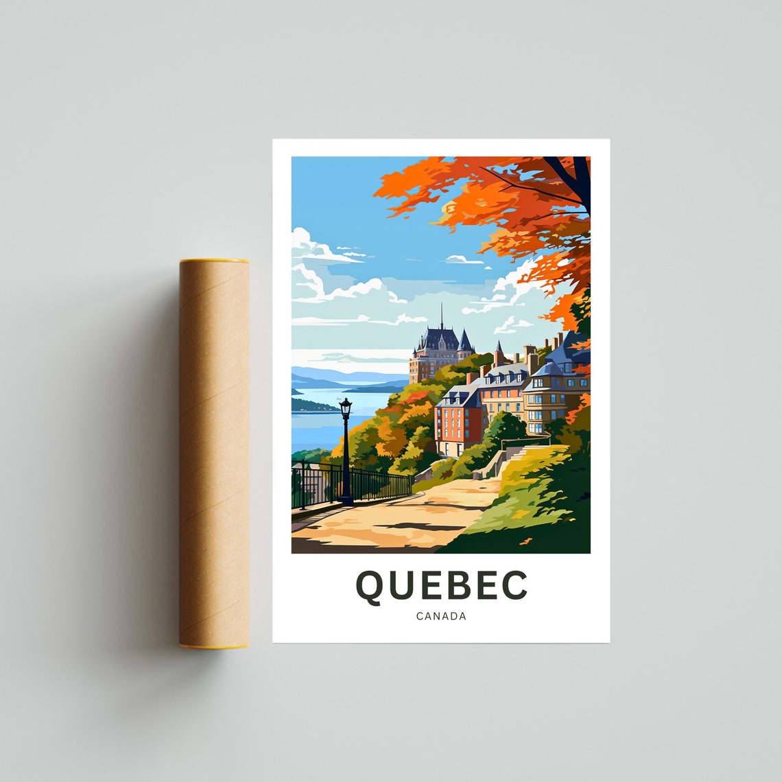 Quebec Canada Autumn Terrace Chateau View Personalized Travel Poster - Image 4
