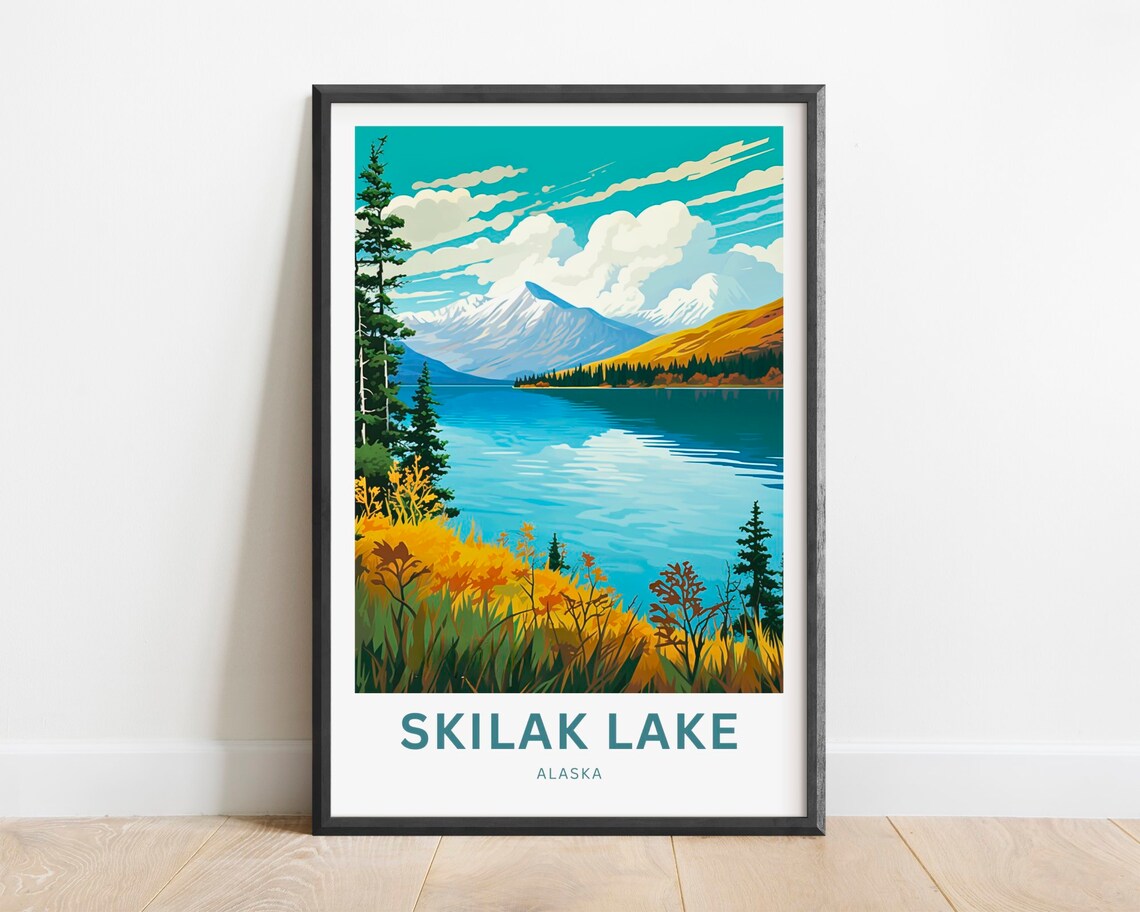 Skilak Lake Alaska Autumn Shores Snowy Peak Turquoise Poster