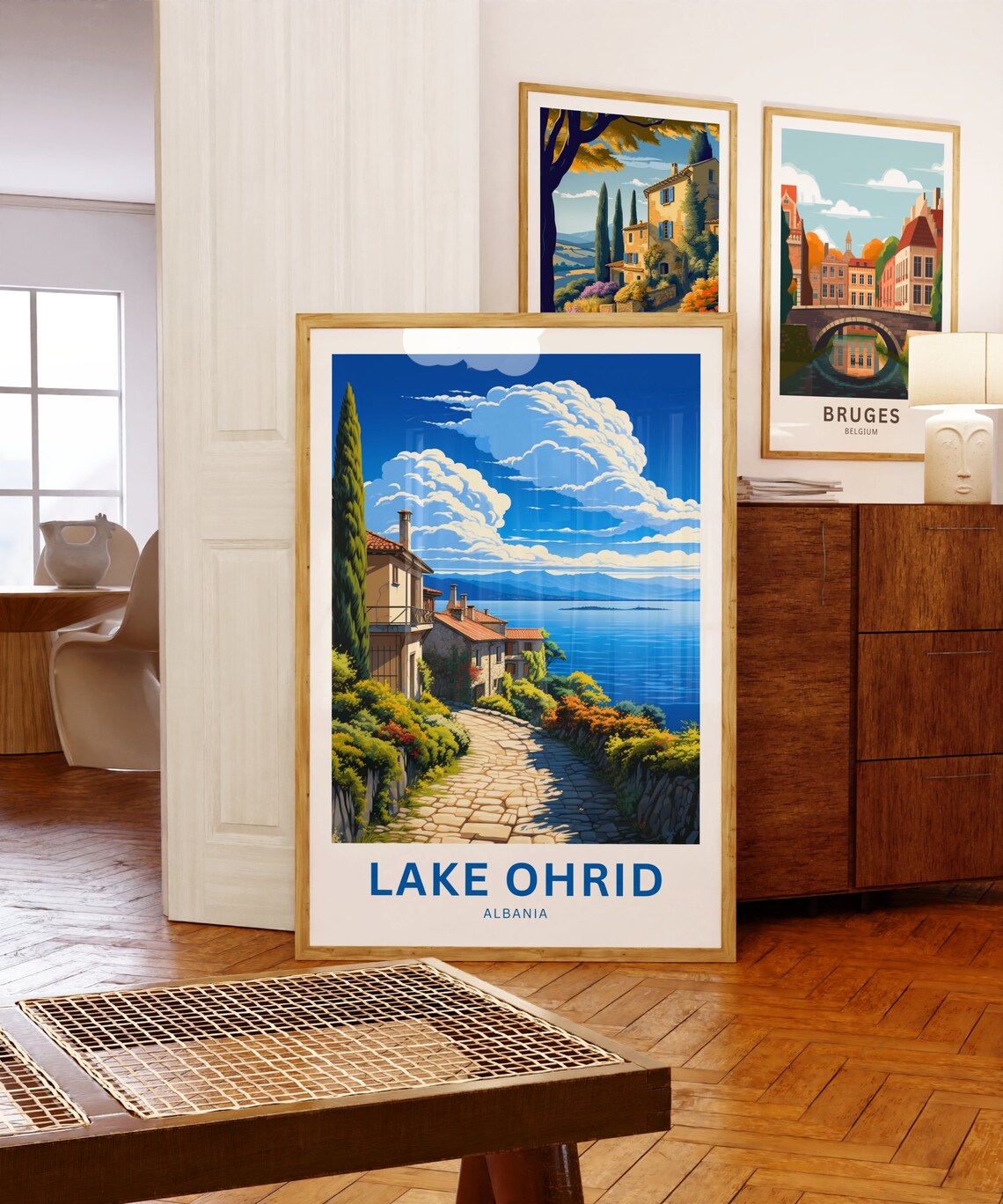 Personalized Lake Ohrid Albania Cobblestone Lane Village Poster - Image 5