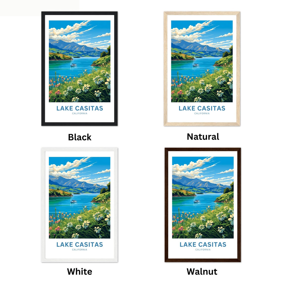 Lake Casitas California Customizable Sailboat Lake Poster Artwork - Image 2