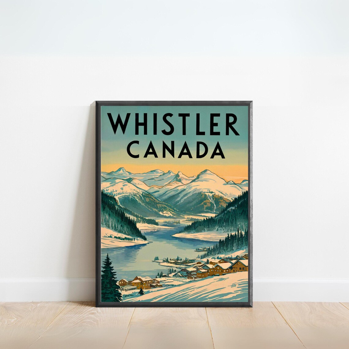 Whistler Canada Snowy Alpine Village Lake Vintage Travel Poster