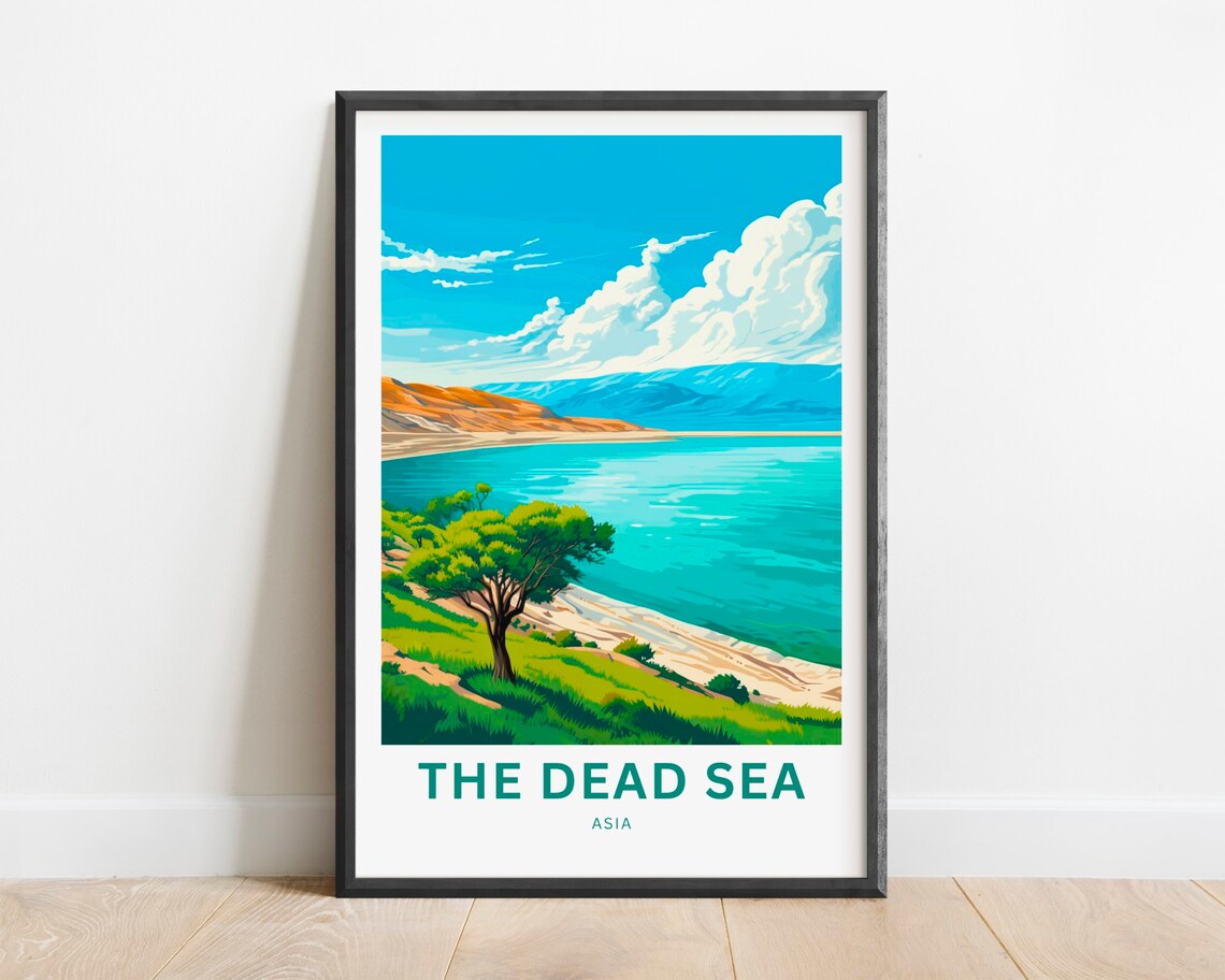 The Dead Sea Asia Turquoise Waters Beach Vintage Travel Poster