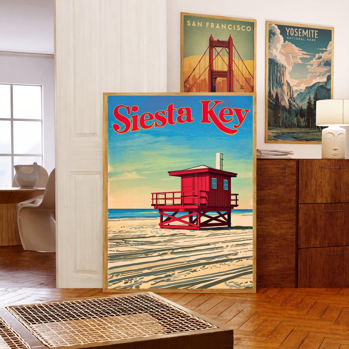 Siesta Key Florida Red Lifeguard Stand Beach Vintage Travel Poster - Image 5