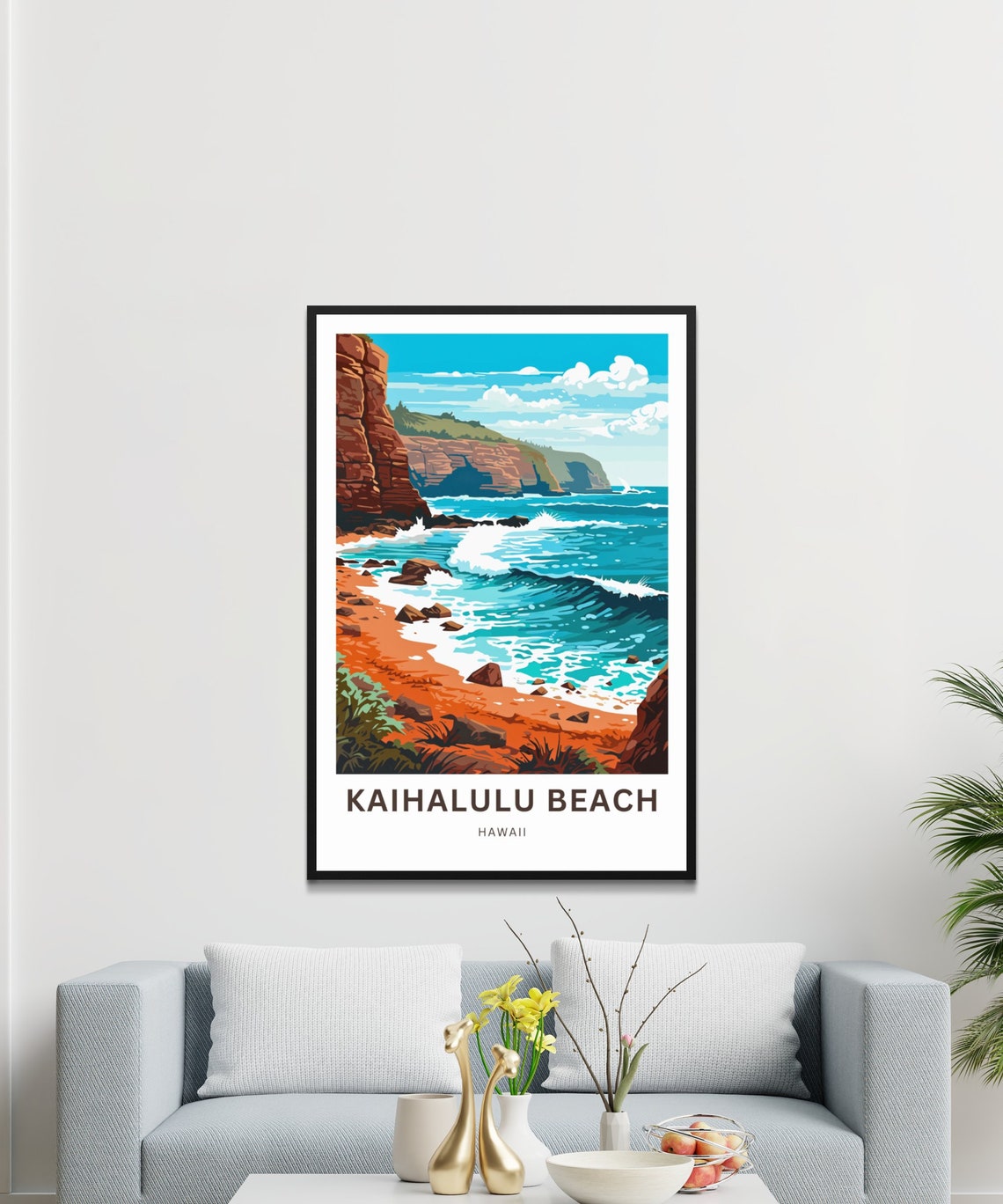 Kaihalulu Beach Hawaii Orange Sand Red Cliffs Ocean Travel Poster - Image 2