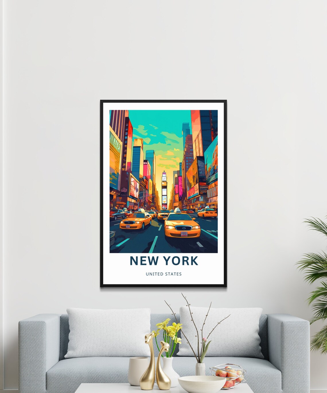 New York Times Square Yellow Taxis Neon Night City Travel Poster Art - Image 3