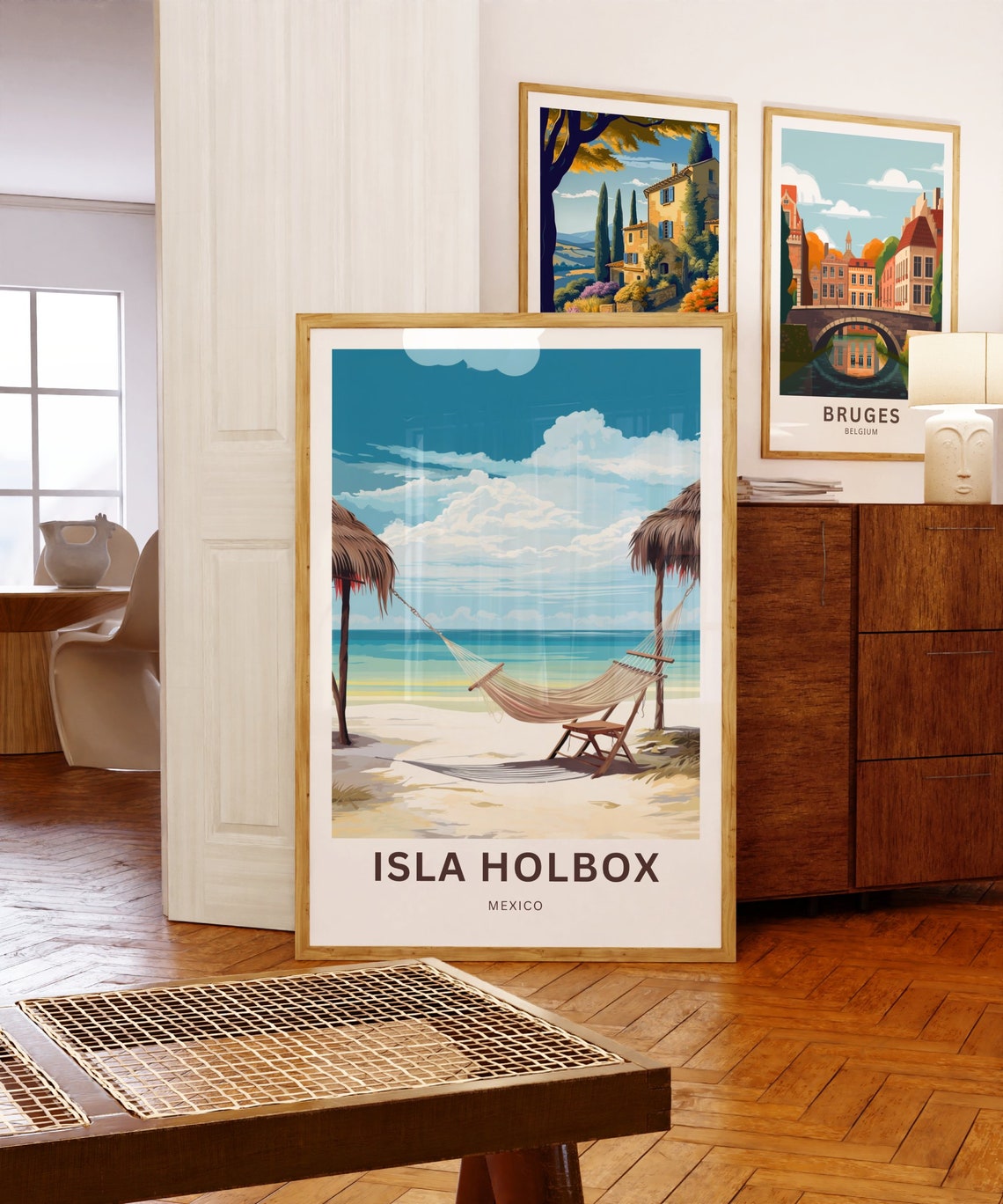 Isla Holbox Mexico Hammock Between Palapas Beach Scene Poster - Image 5