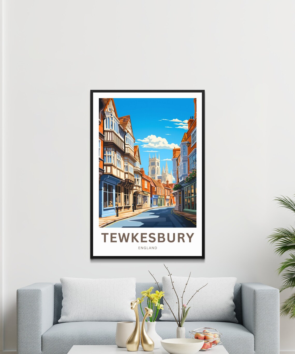Tewkesbury England Tudor High Street Scene Vintage Travel Poster - Image 3