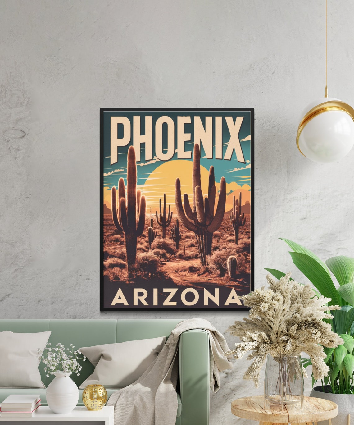 Phoenix Arizona Vintage Travel Poster with Saguaro Cacti Desert Sunset - Image 2