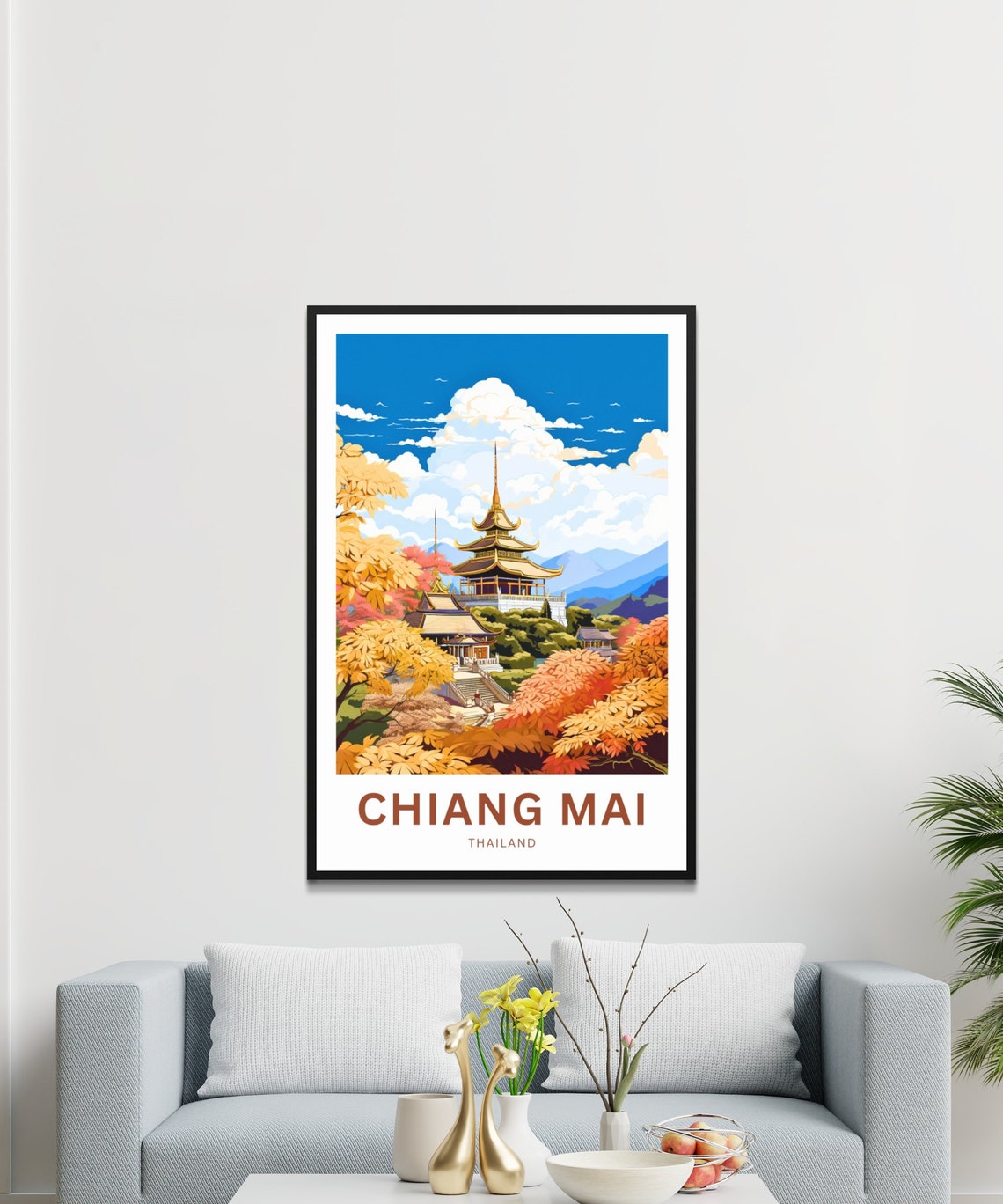 Chiang Mai Thailand Golden Temple Autumn Foliage Travel Poster - Image 3