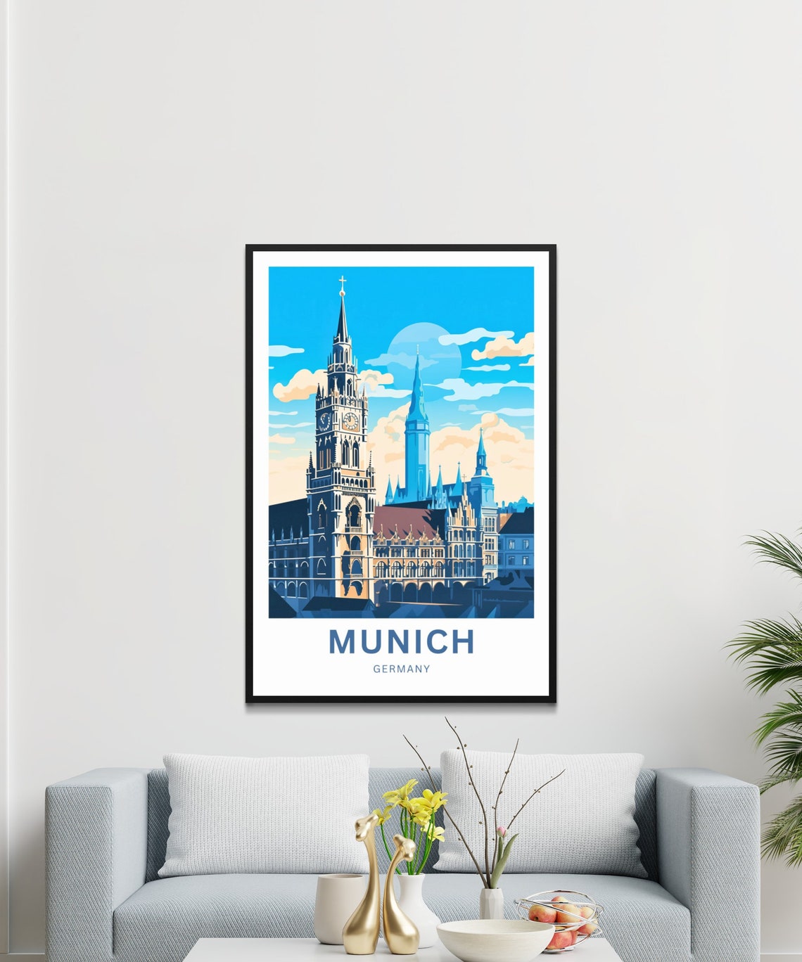 Munich Germany Gothic Town Hall Blue Sky Clock Tower Art Poster - Image 3