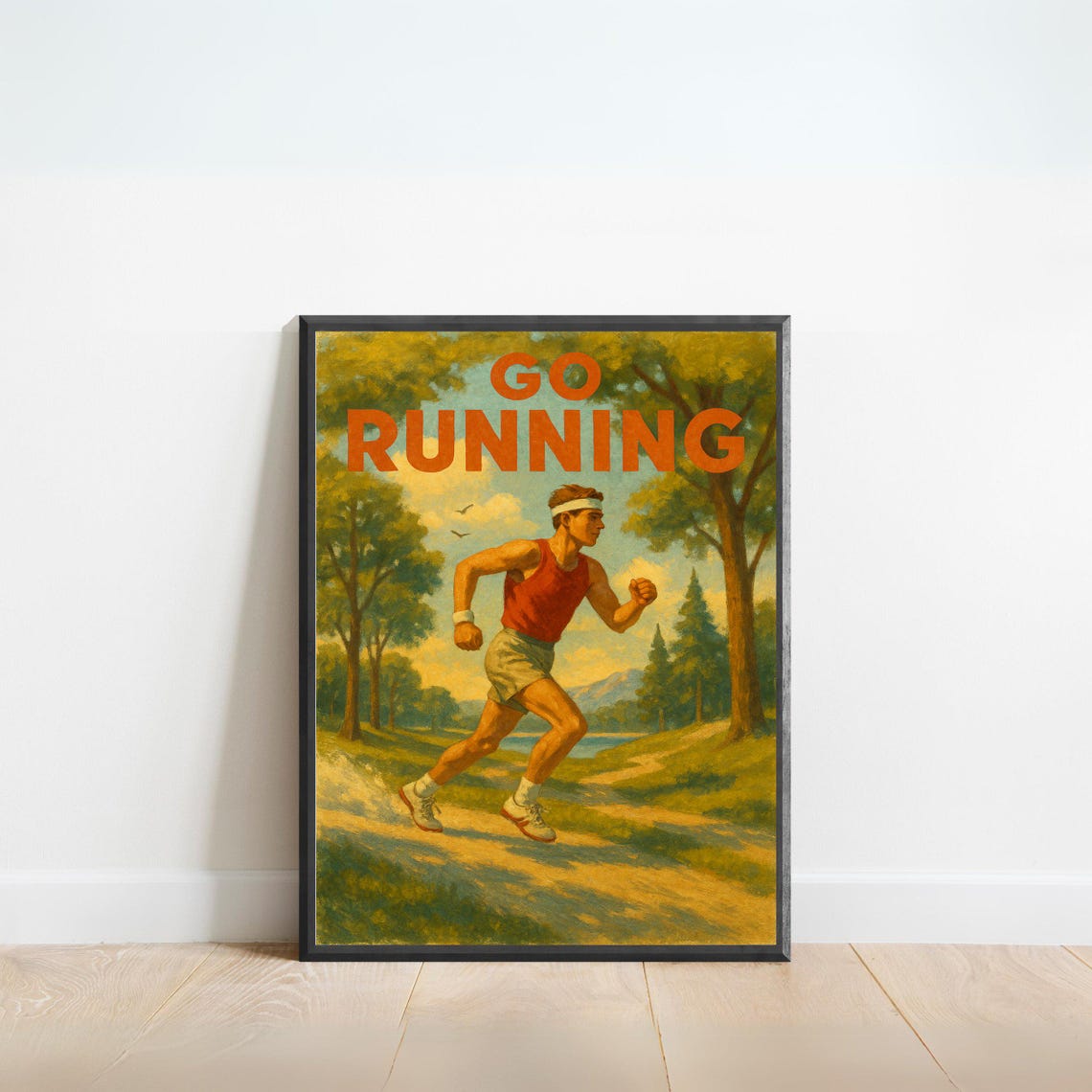 Go Running Vintage Retro Park Runner Marathon Fitness Sports Poster