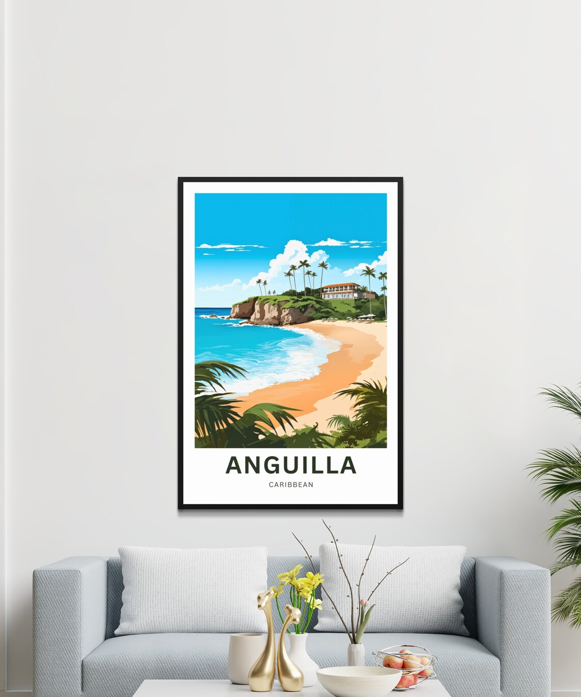 Anguilla Caribbean Curved Beach Cliff Hotel Vintage Travel Poster - Image 3