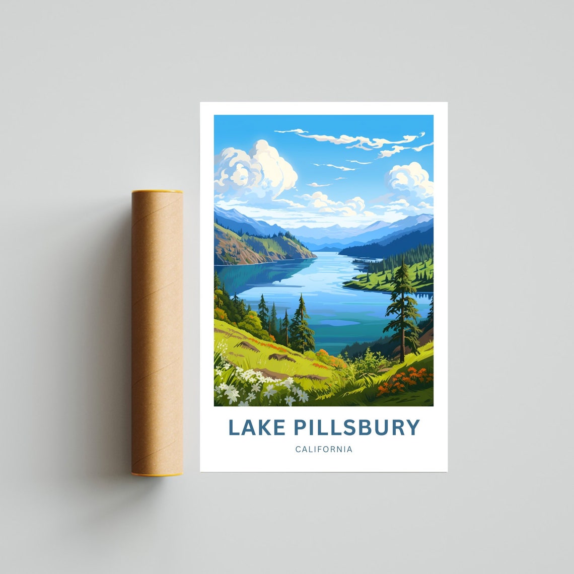 Lake Pillsbury California Blue Mountain Lake Wildflower Poster - Image 4