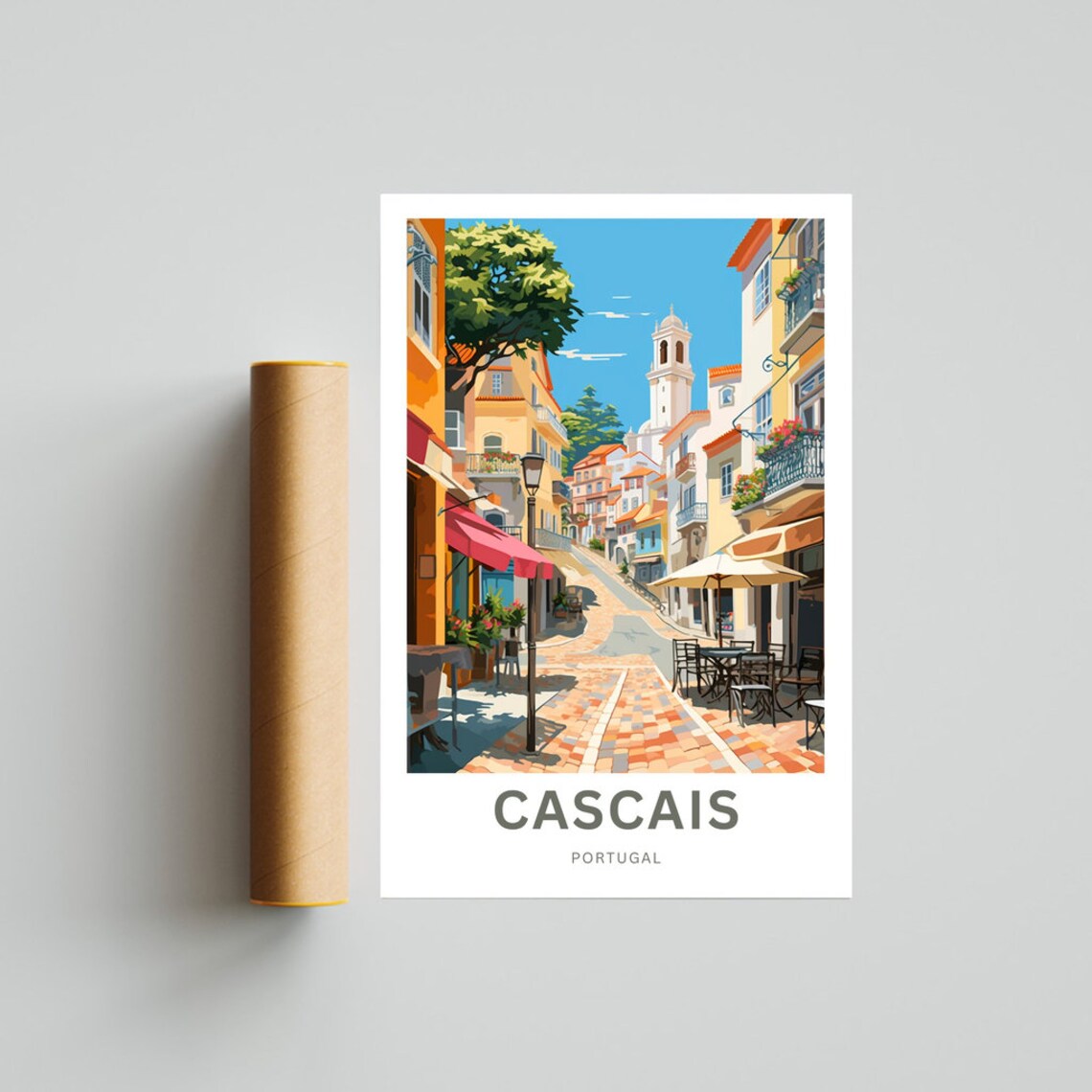 Personalized Cascais Portugal Old Town Street Cafe Travel Poster - Image 4