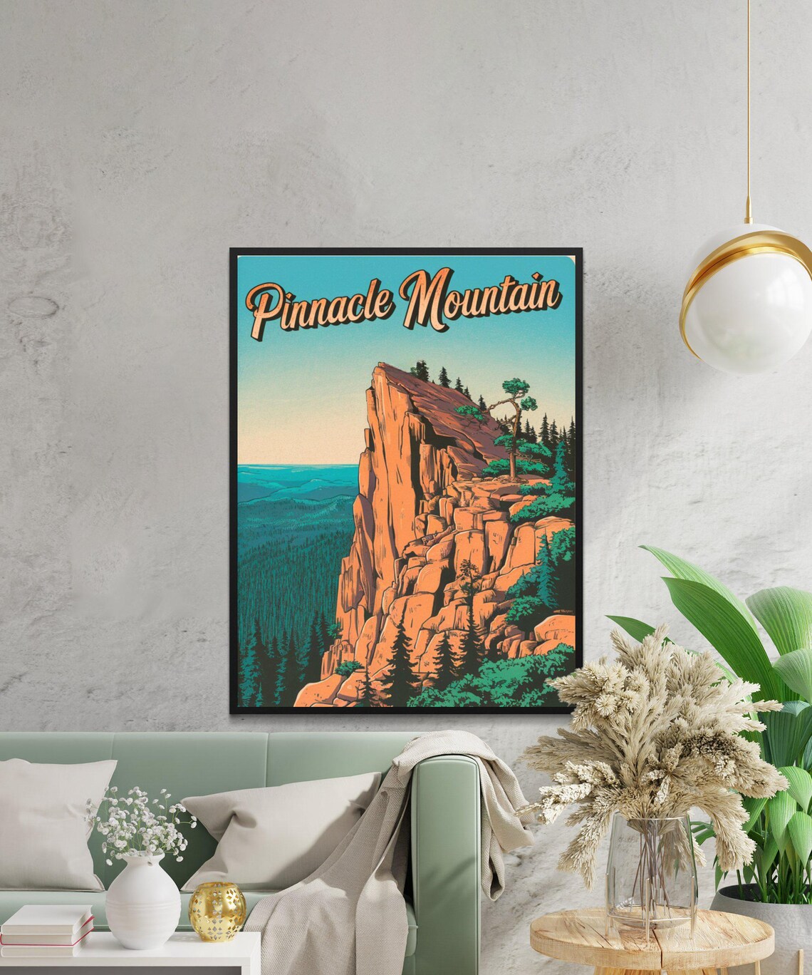Pinnacle Mountain Retro Cliff Summit Vintage Style Travel Poster - Image 4