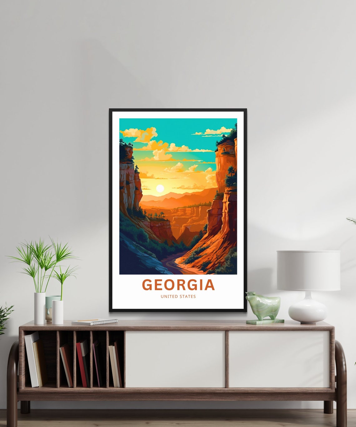 Georgia Red Rock Canyon Sunrise River Cliffs Custom Text Poster - Image 2