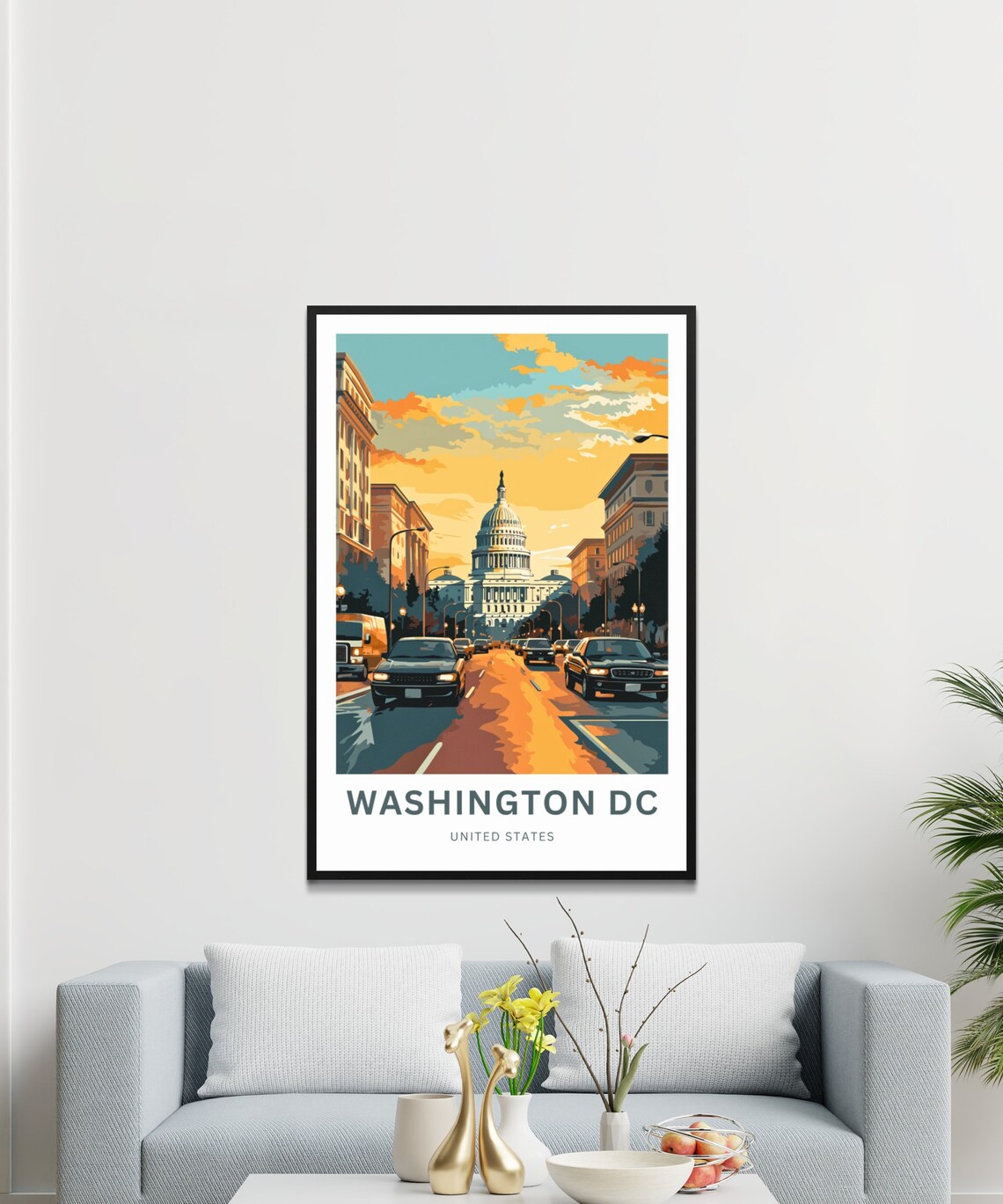 Washington DC Capitol Sunset Street Cars Downtown City Travel Poster - Image 3