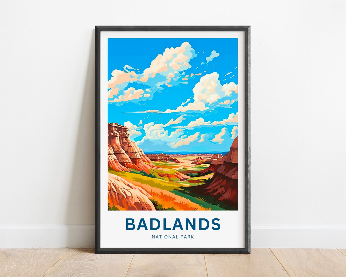 Badlands National Park Red Rock Canyon Valley Retro Travel Poster