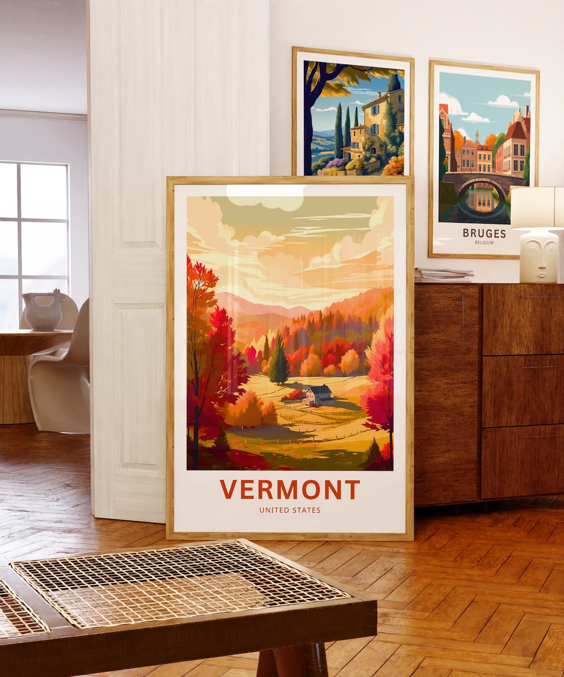 Vermont United States Fall Foliage Farmhouse Autumn Travel Poster - Image 5