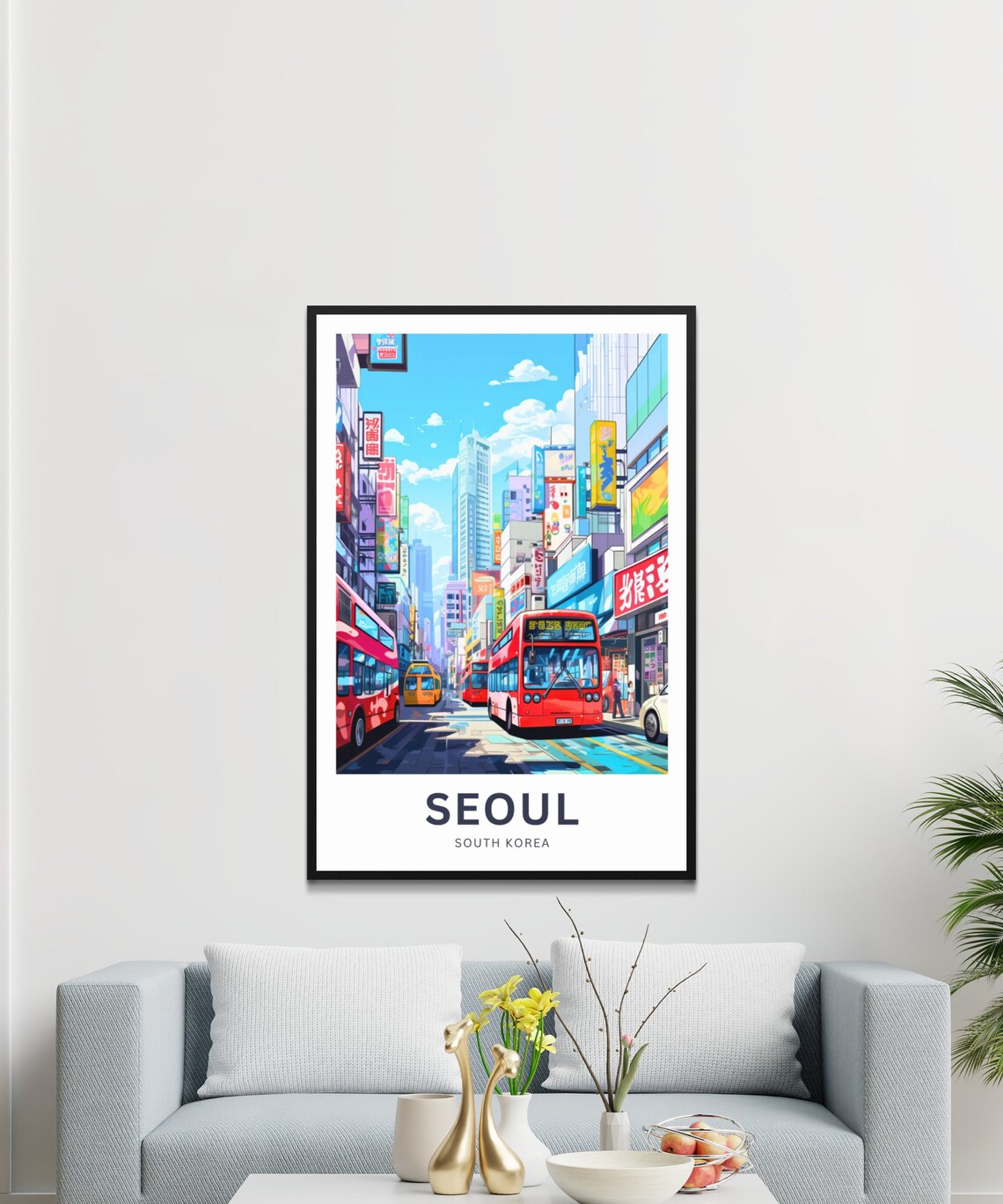 Seoul South Korea Vibrant City Street Double Decker Bus Travel Poster - Image 3