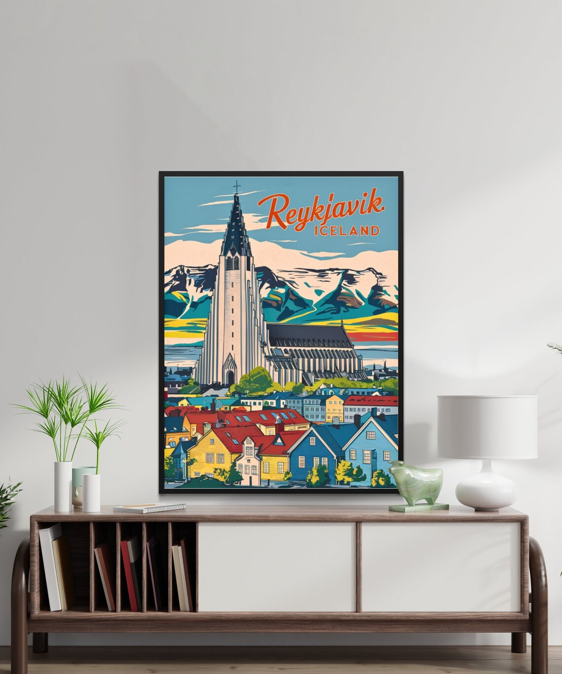 Reykjavik Iceland Vintage Hallgrimskirkja Retro Travel Poster - Image 2