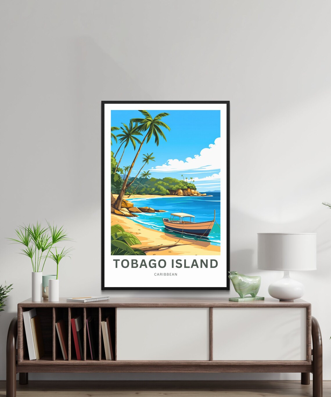 Tobago Island Caribbean Fishing Boat on Sandy Shore Travel Poster - Image 2