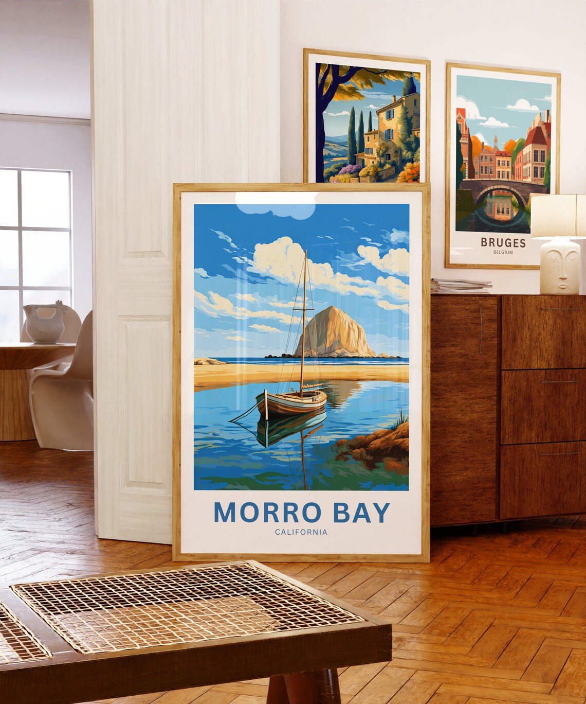 Morro Bay California Sailboat Rock Coastal Scene Travel Poster - Image 5