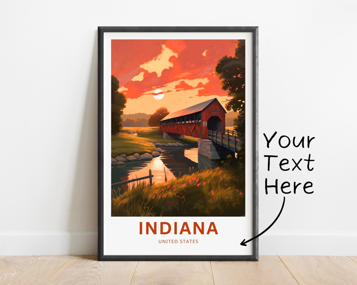 Personalized Indiana Covered Bridge Minimalist Travel Poster