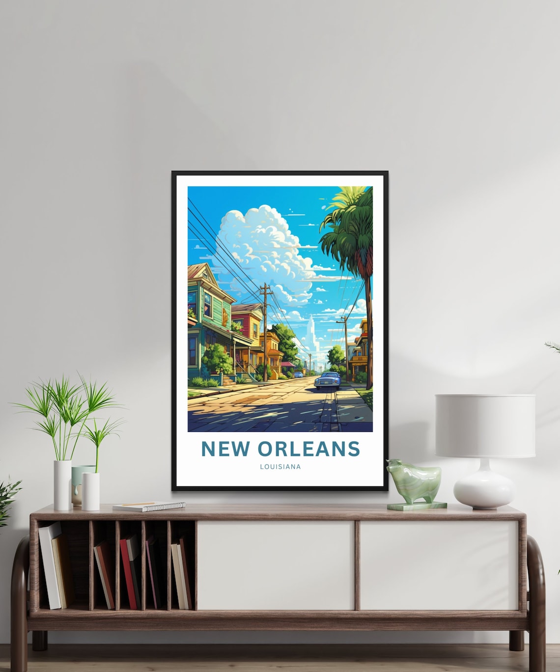 New Orleans Louisiana Palm Street Classic Car Blue Sky Poster - Image 2