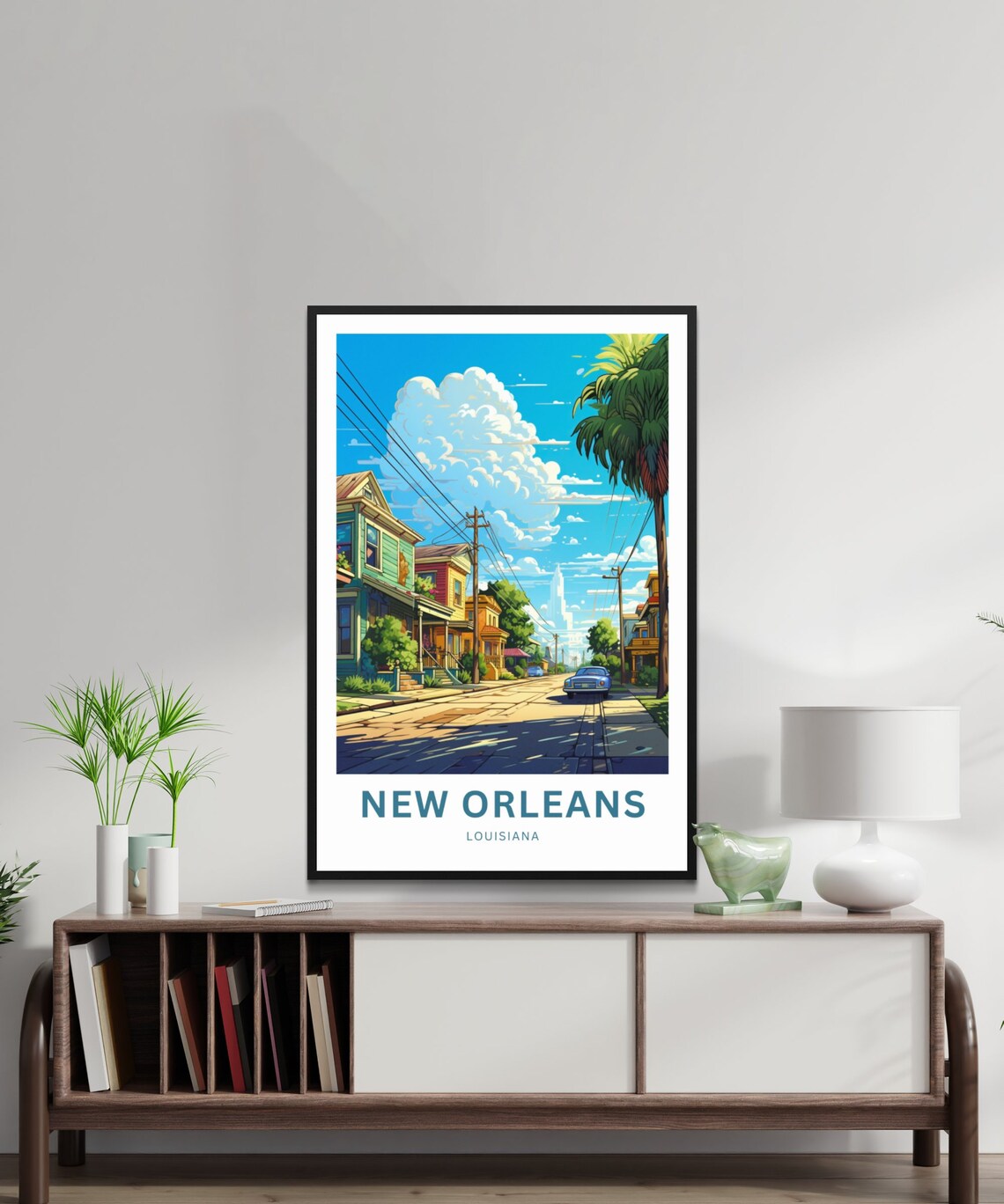 New Orleans Louisiana Sunny Palm Street Personalized Poster Art - Image 2