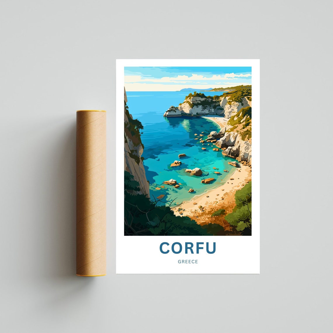 Corfu Greece Turquoise Cove White Cliffs Beach Travel Poster - Image 4