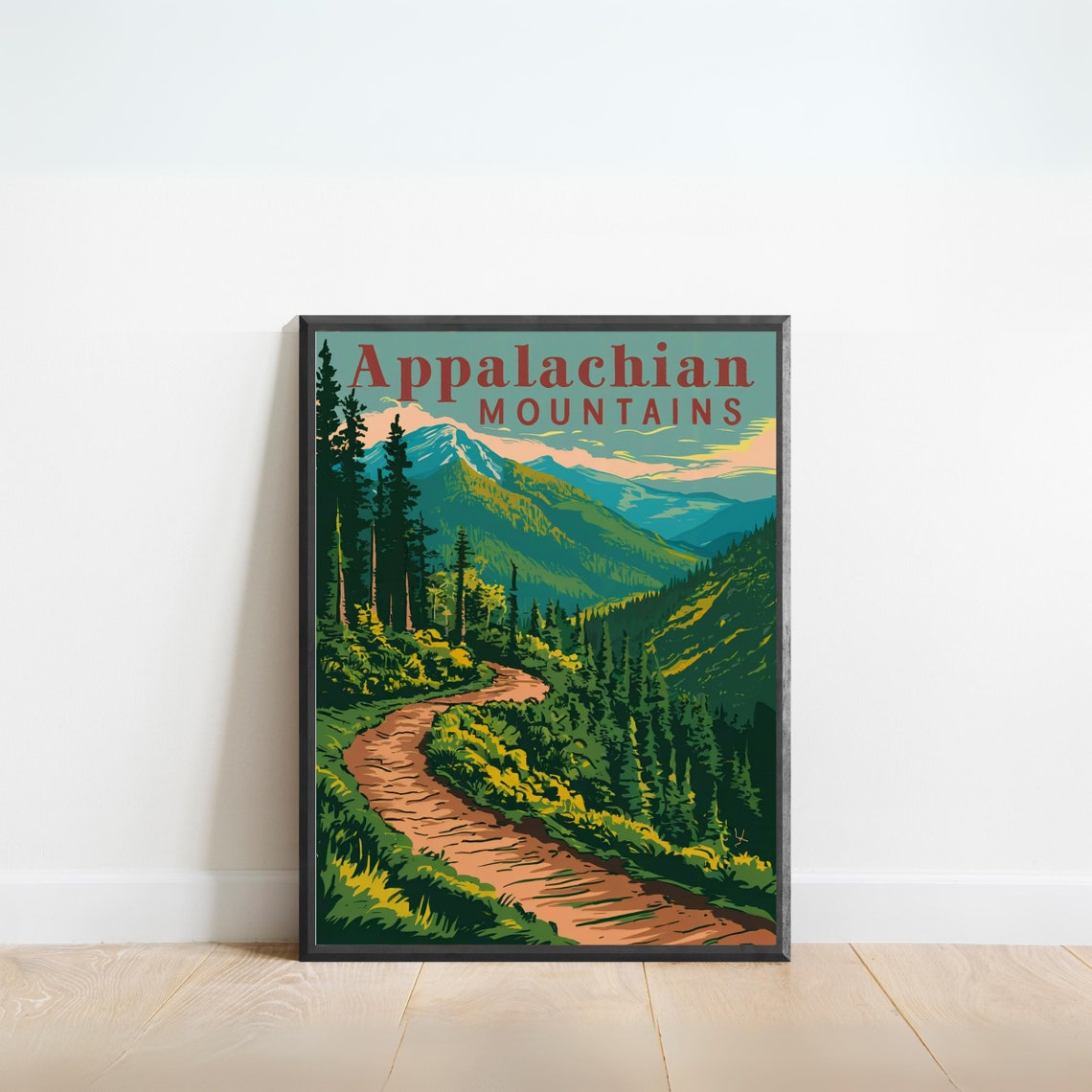 Appalachian Mountains Vintage Forest Trail Golden Sunset Poster