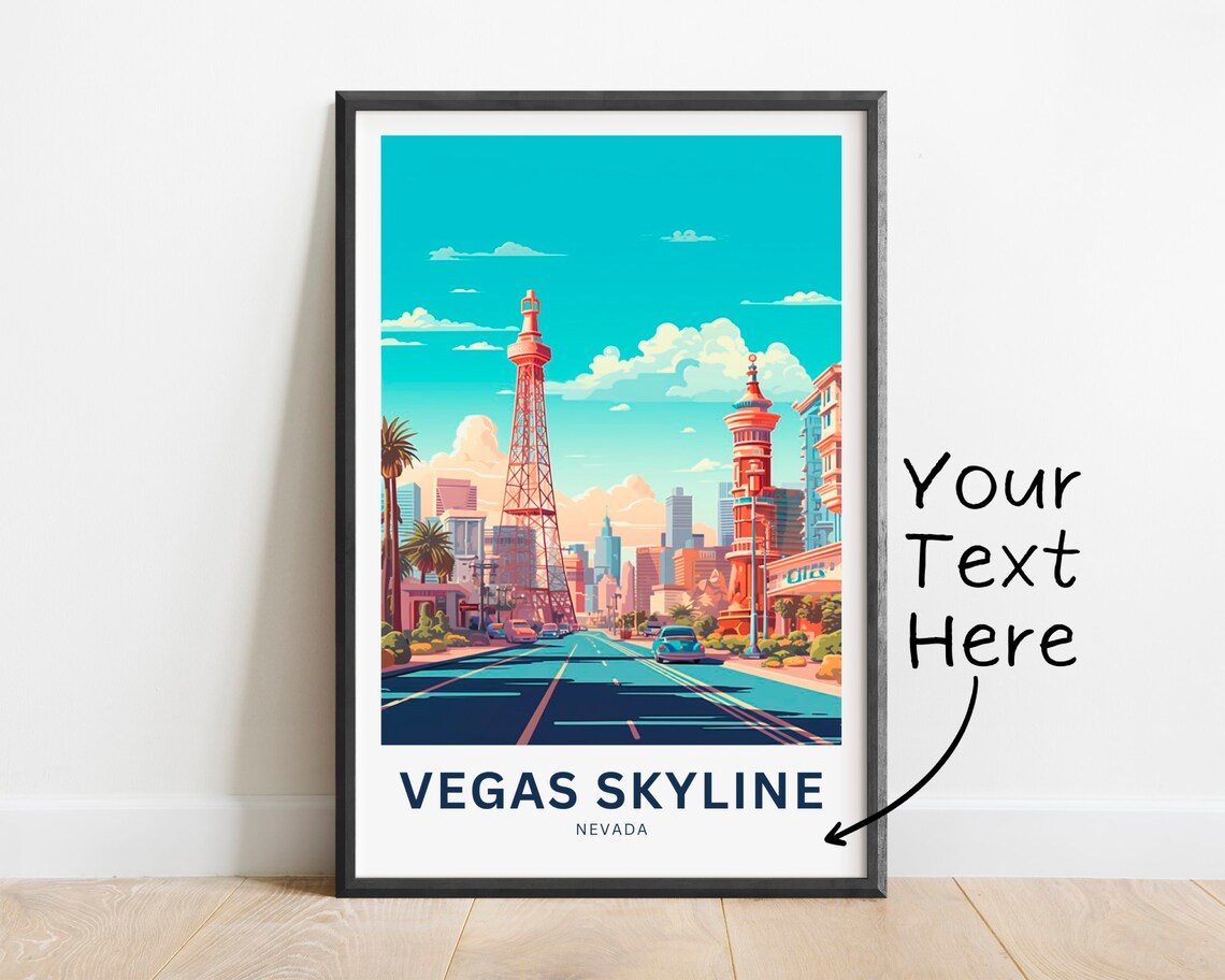 Vegas Skyline Nevada Vintage Street Scene Custom Travel Poster