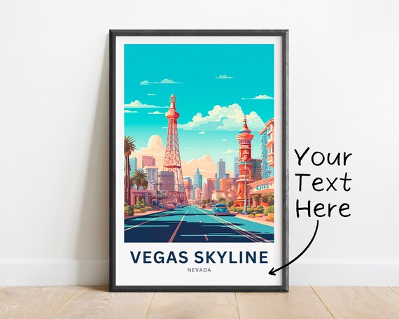 Vegas Skyline Nevada Vintage Street Scene Custom Travel Poster