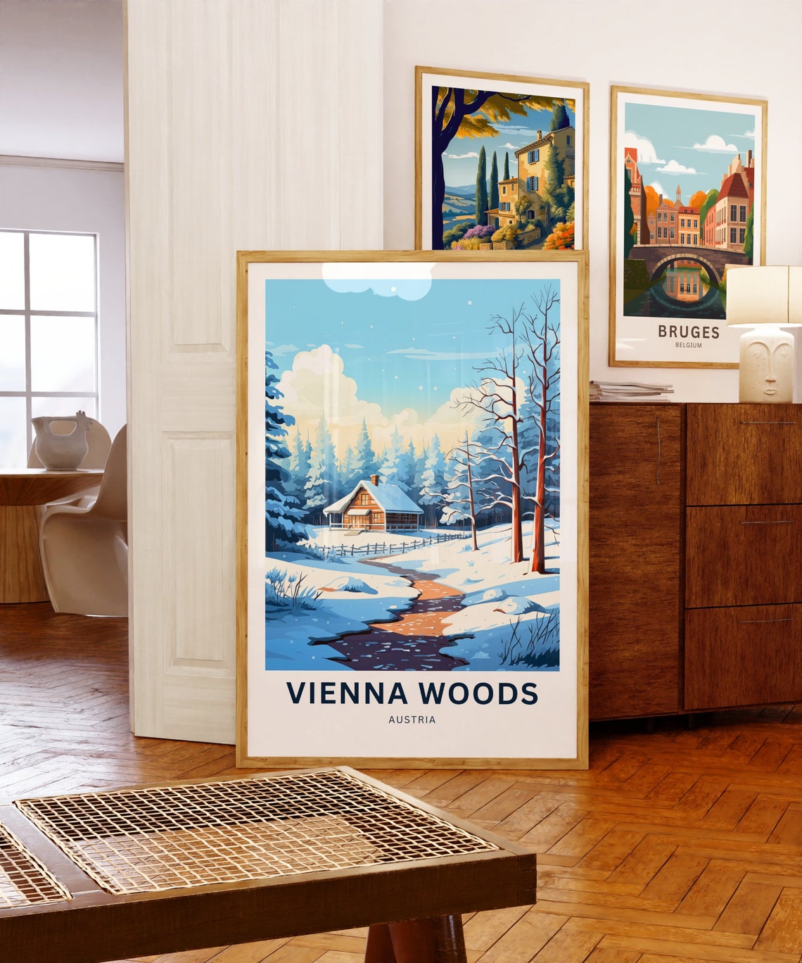 Personalized Vienna Woods Snowy Cabin Scene Custom Name Travel Poster - Image 3