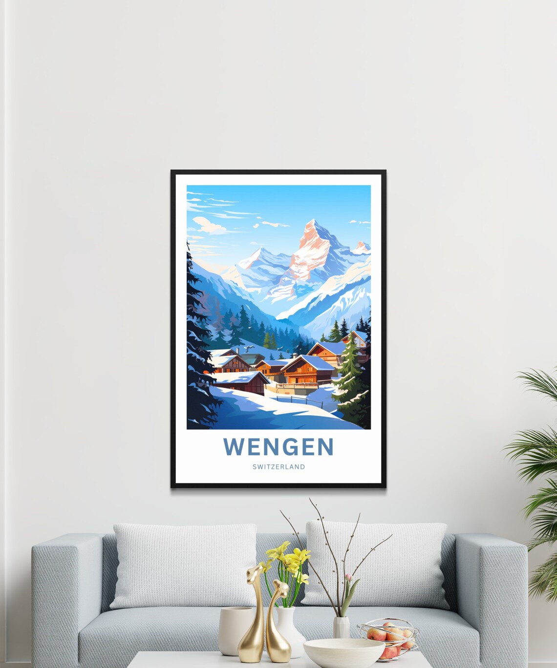 Wengen Switzerland Snowy Alpine Chalet Village Peak Travel Poster - Image 3