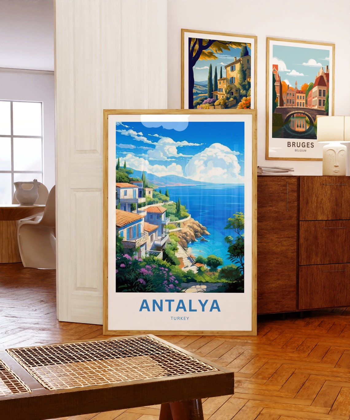 Antalya Turkey Poster with Mediterranean Cliffside Homes and Sea Art - Image 5