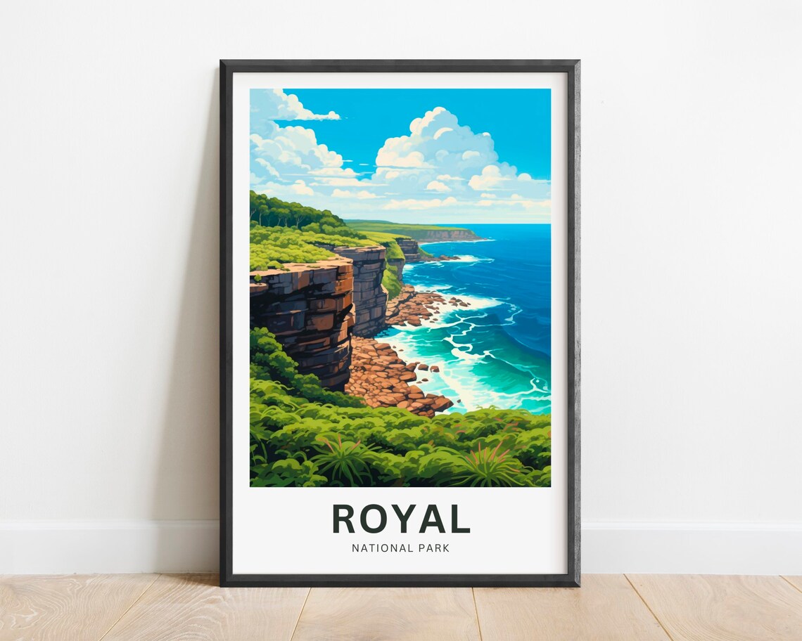 Royal National Park Lush Coastal Cliffs Illustrated Travel Poster