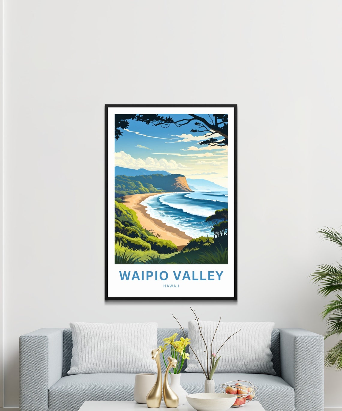 Waipio Valley Hawaii Golden Sand Beach Towering Tall Cliffs Poster - Image 3