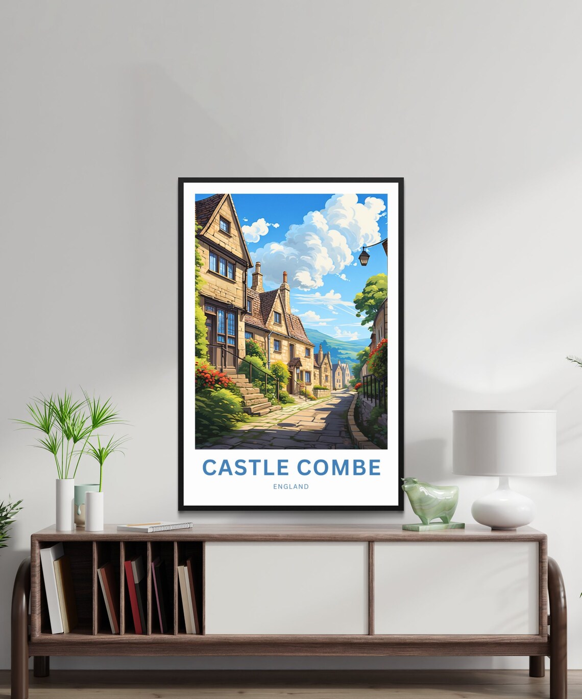Castle Combe England Cobblestone Street Cottage Personalized Poster - Image 2