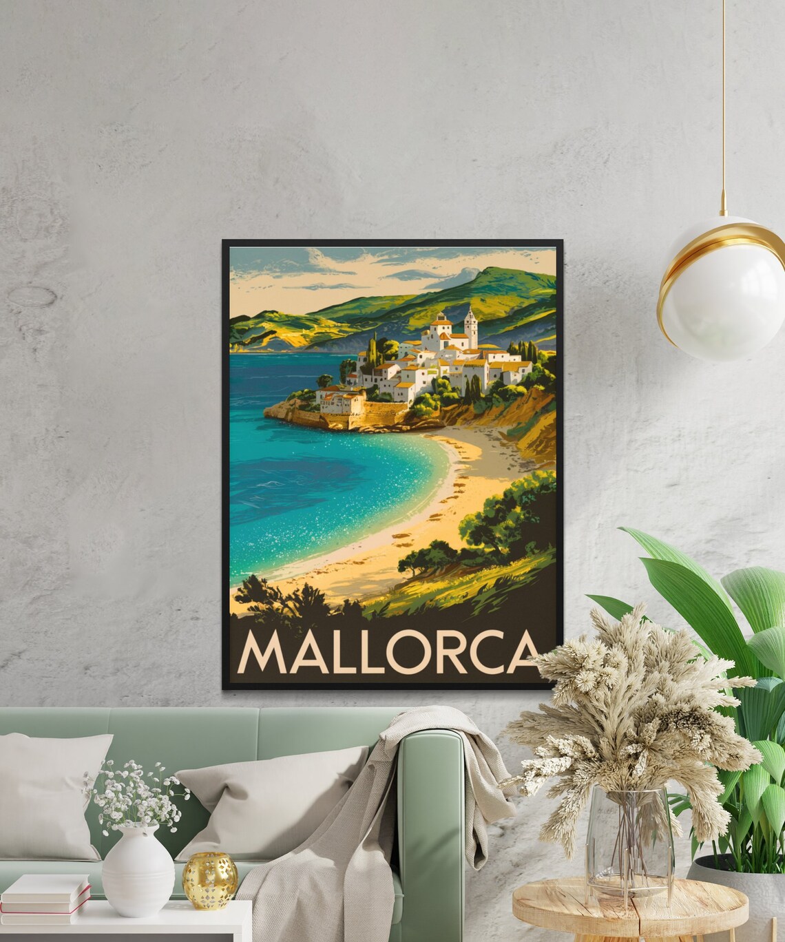 Mallorca Spain Whitewashed Coastal Town Beach Vintage Travel Poster - Image 3