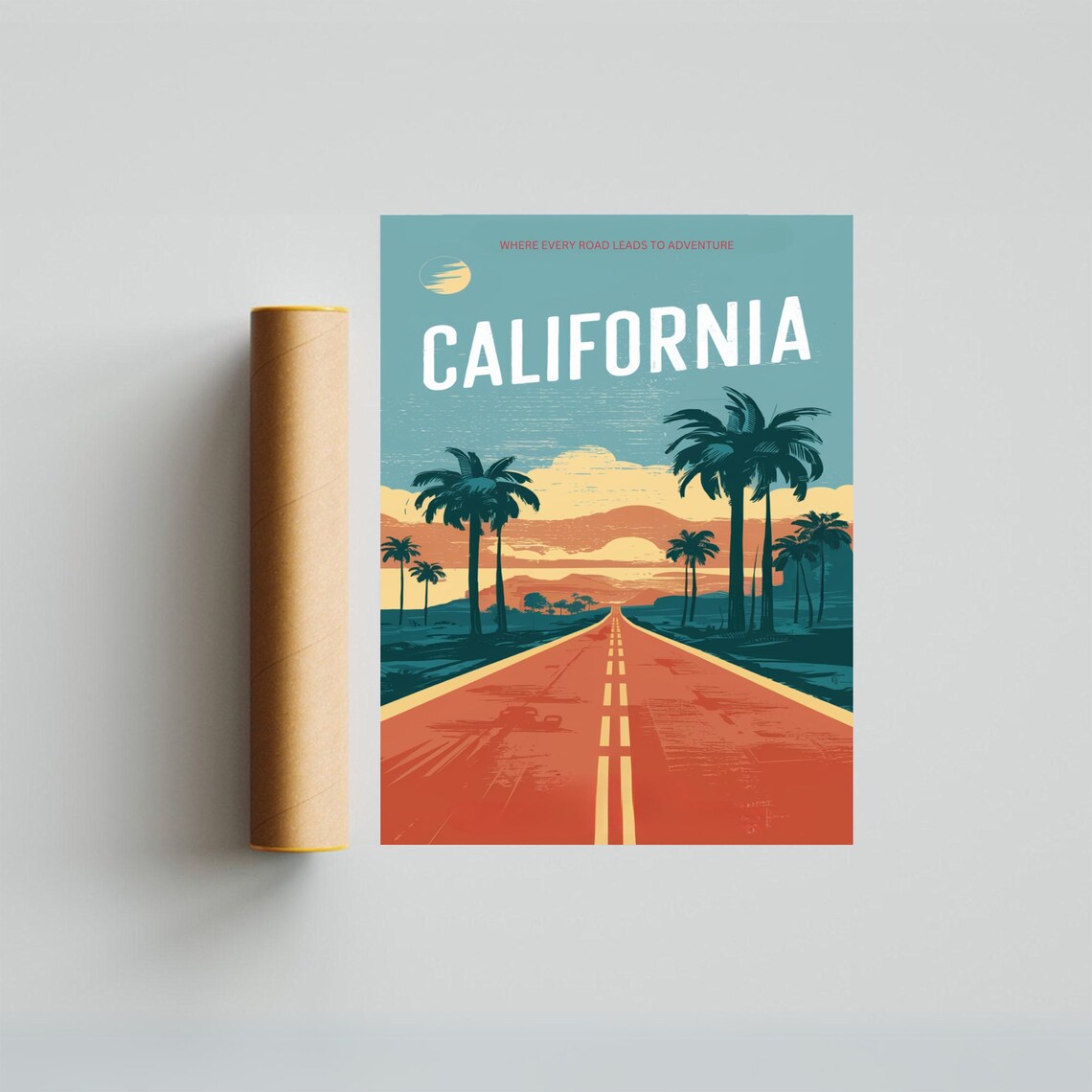 California Retro Palm Highway Dusk Road Adventure Travel Poster - Image 3