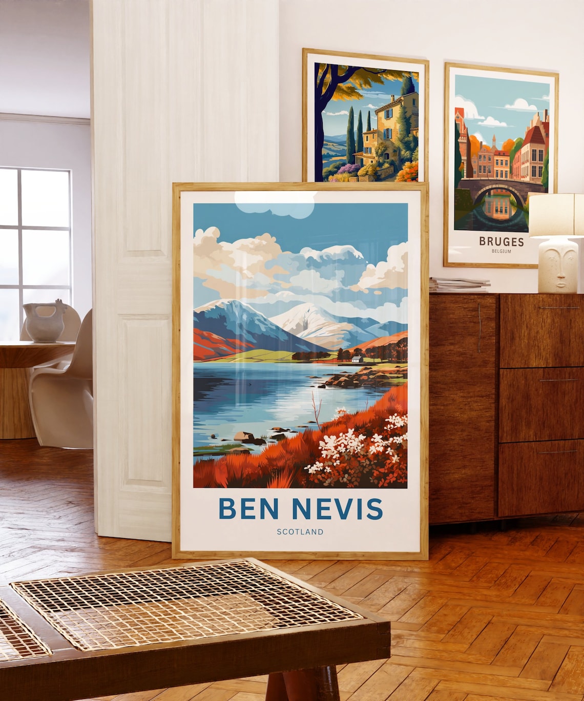 Ben Nevis Scotland Snow Mountain Lake Wildflower Scene Poster - Image 5
