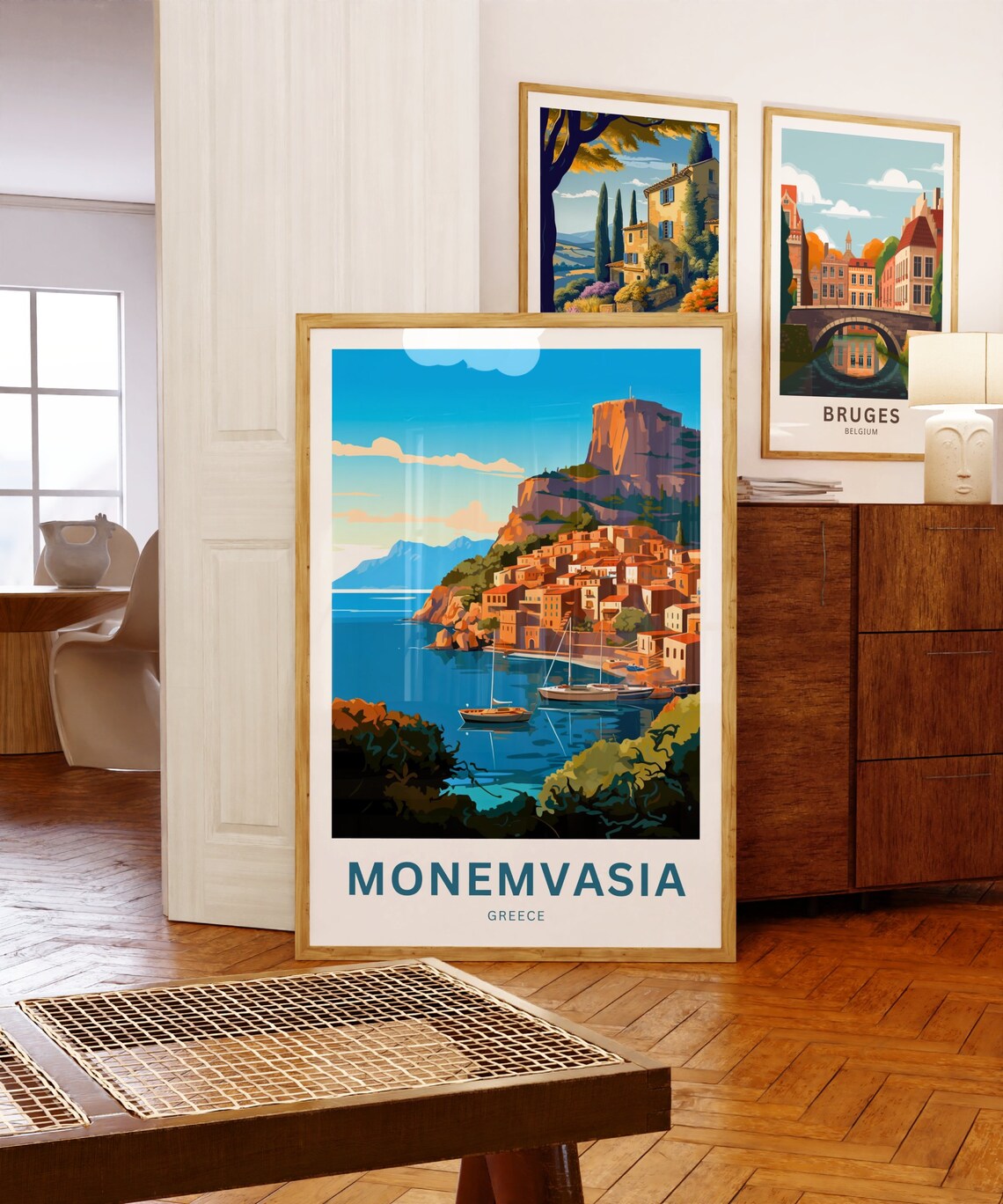 Monemvasia Greece Rock Fortress Vintage Travel Poster Boats Gift - Image 5